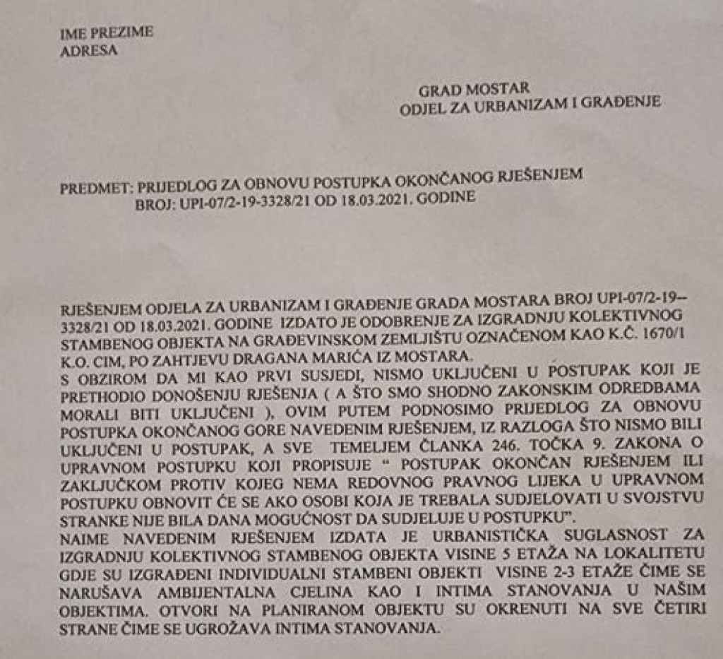 cim,Mostar,ilegalna gradnja,urbicid,vijesti