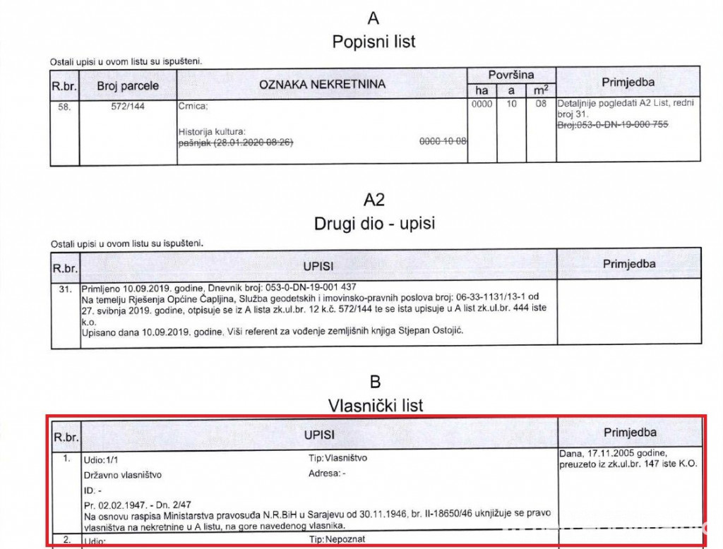 Smiljan Vidić dokumenti povijest vlasništva, vikendica, zk izvadal